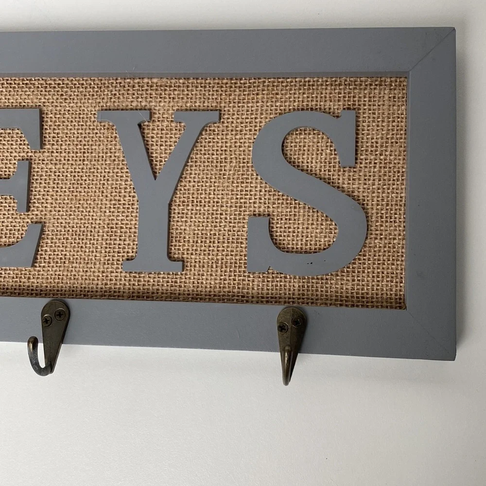 Decorative Gray Key Sign with Hooks
